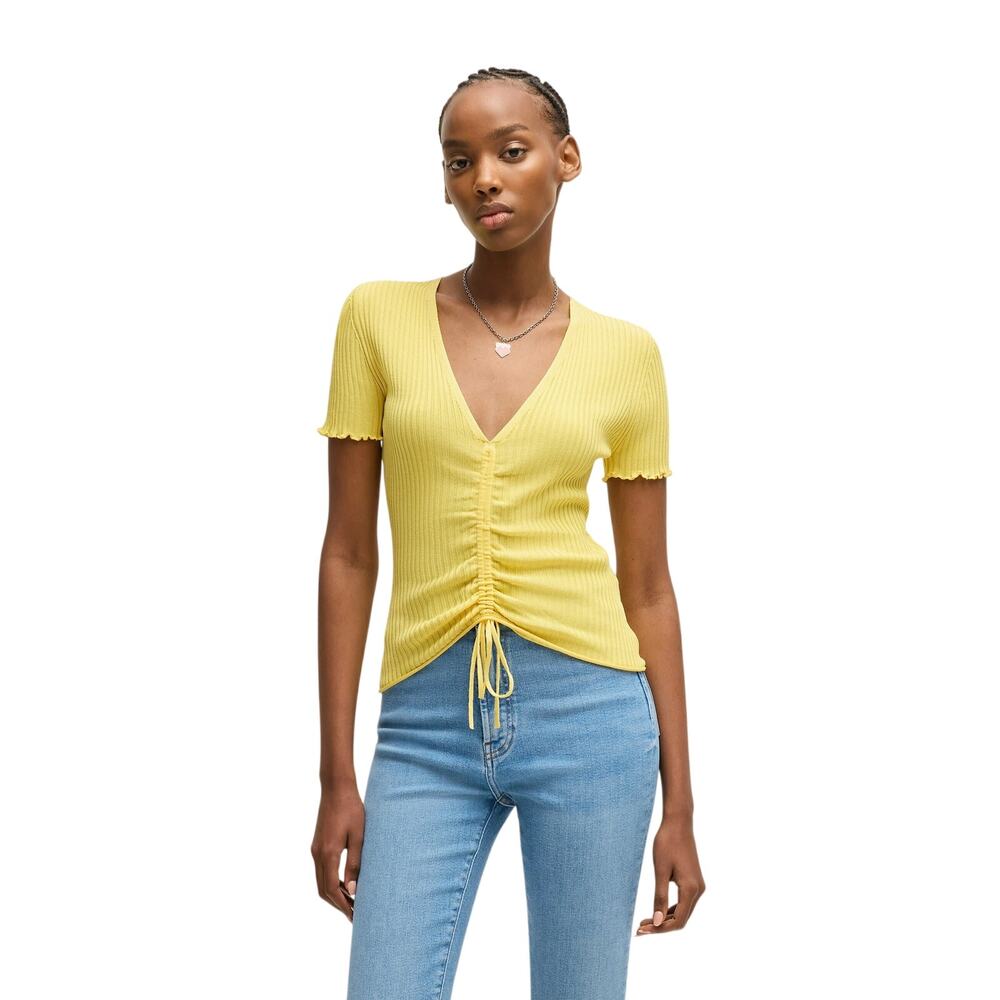 HUGO by Hugo Boss Slisera Knit Shirt Ruched Top in Yellow